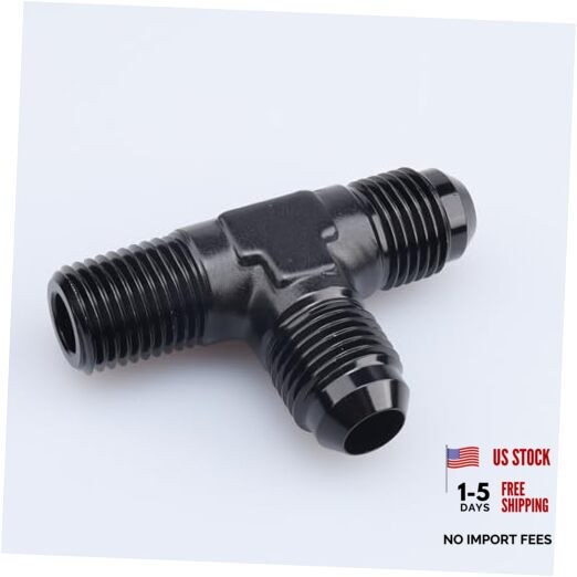-10 AN Male Flare to 1/2″ NPT on 2 x 10AN to 1/2 NPT Flare Tee on Run black