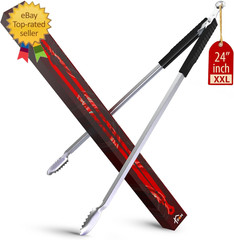 24 Inch BBQ Tongs – 1 Year Warranty,100% Stainless Steel Long Metal Grill Tongs