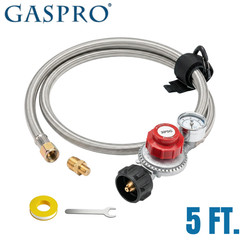 5FT 0-30 PSI HP Propane Regulator Hose Gas Grill Regulator & PSI Gauge