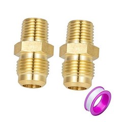 2 PCS Brass Tube Fitting, Half Union Gas Adapter 3/8″ Flare x 1/4″ NPT Male