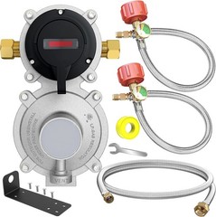 Dual RV Propane Regulator 2-Stage Auto Switch w/ Gauge Hoses & Brass Fittings