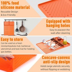Silicone Grill Mat Compatible with Blackstone, Tools Mat with Drip Pad Orange