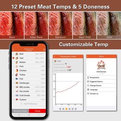 BFOUR Meat Thermometer Wireless Bluetooth, LCD 2 x Probes, 2 Probes Black