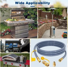 Natural Gas Hose 12ft Brass Quick Disconnect for Grills Ovens Patio Heater
