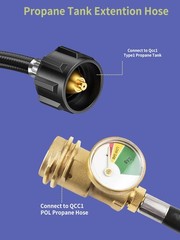 6 Feet Propane Tank Extension Hose with Gauge for 100 lb Propane Tank, Propane T