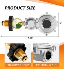 Two Stage with Gauge, RV Gas Regulator with POL Inlet X 3/8″ Female NPT Outle..-