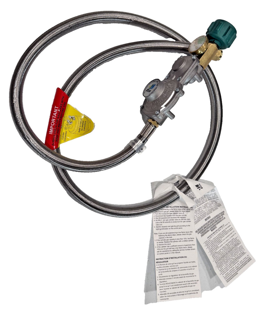 5FT Two Stage Propane Regulator Hose Gauge QCC1 3/8 Flare 180000 BTU CSA