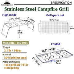 Folding Campfire Grill Cooking Grid Grate 304 Stainless Steel MS-1015-SW