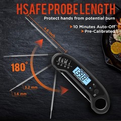 Meat Thermometer Digital, Instant Read ThermometerI 6.1 inches, Black