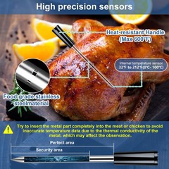 Wireless Meat Thermometer Bluetooth with Ceramic Probe: Waterproof 1 Probe