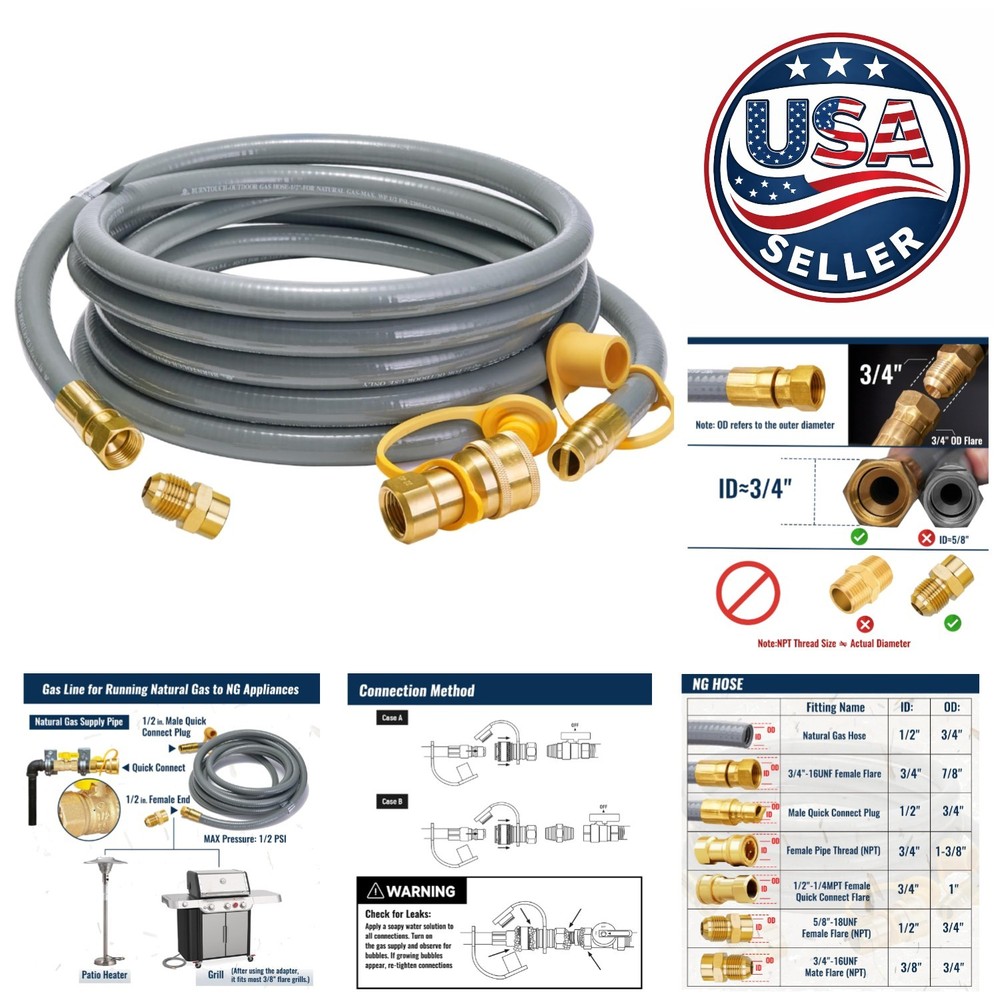 15 Feet 1/2″ ID Natural Gas Hose with Quick Connect – Ideal for Grills & Ovens