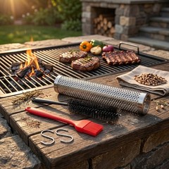 BBQ Pellet Tube 12 Inch Stainless Steel for Smoke Flavor with Brush and S Hook