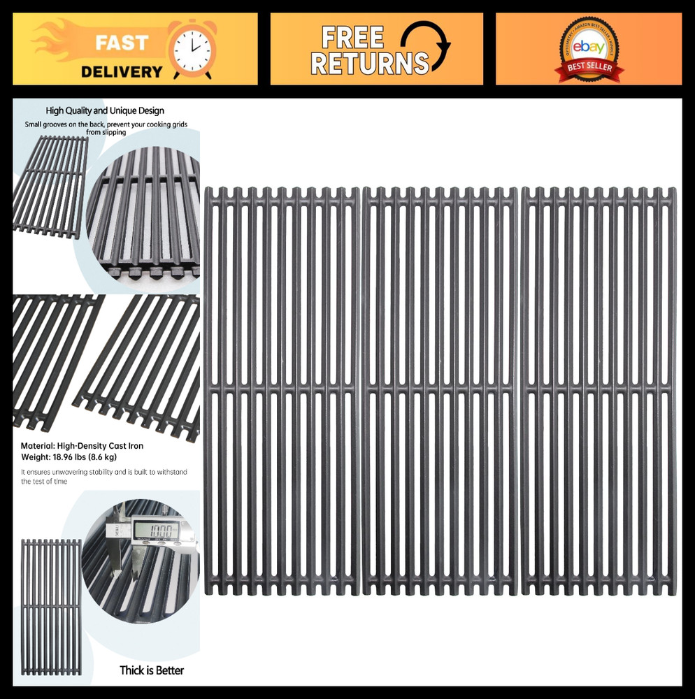 17″ Cast Iron Grill Grates for Charbroil Tru-Infrared 3 Burner Models – Durable