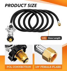 NUPICK 10FT Two Stage Propane Regulator with Hose, Propane Line with Regulator S
