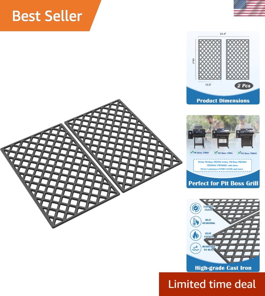 Heavy-Duty Cast Iron Grill Grates for Pit Boss Pellet Smokers – 24.4×19.4 in