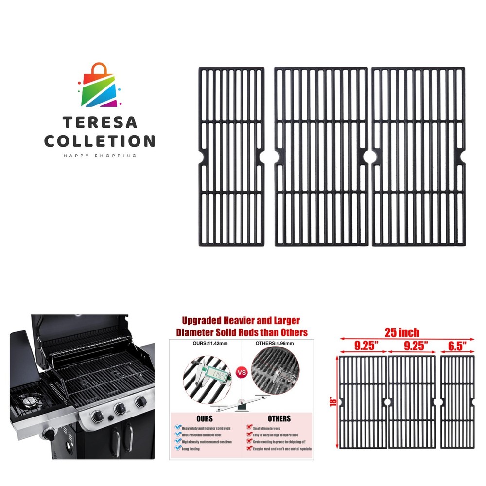 High Heat Retention Cast Iron Grill Grates for Charbroil Models, Durable 3-Pack