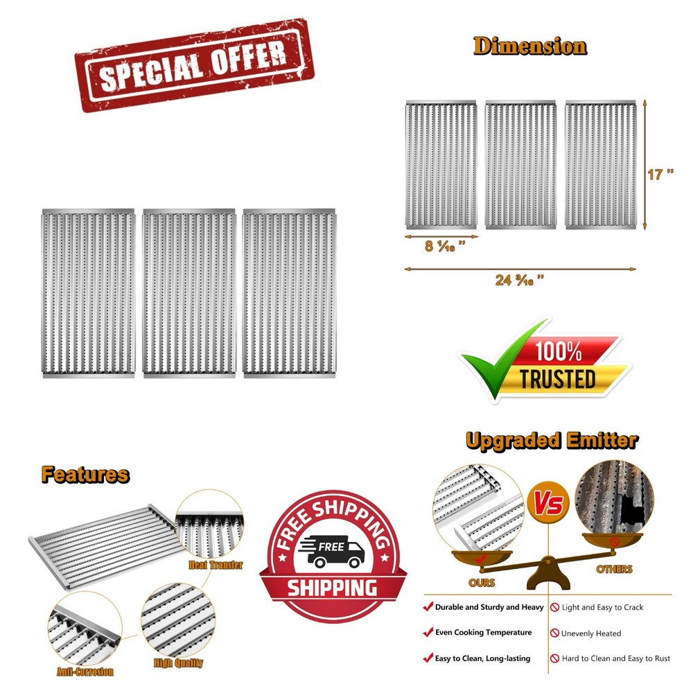 3-Pack Upgraded Stainless Steel Emitter Plates for Charbroil Tru Infrared Grills