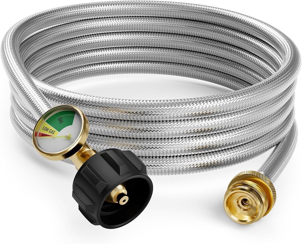12FT Propane Hose with Gauge, Propane Hose Adapter 1lb to 20lb, Stainless Steel