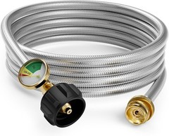 12FT Propane Hose with Gauge, Propane Hose Adapter 1lb to 20lb, Stainless Steel