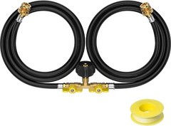 5ft Propane 2 Way Y Splitter Adapter Hose,1 lb-20 lb Converter w/ Shut Off Valve