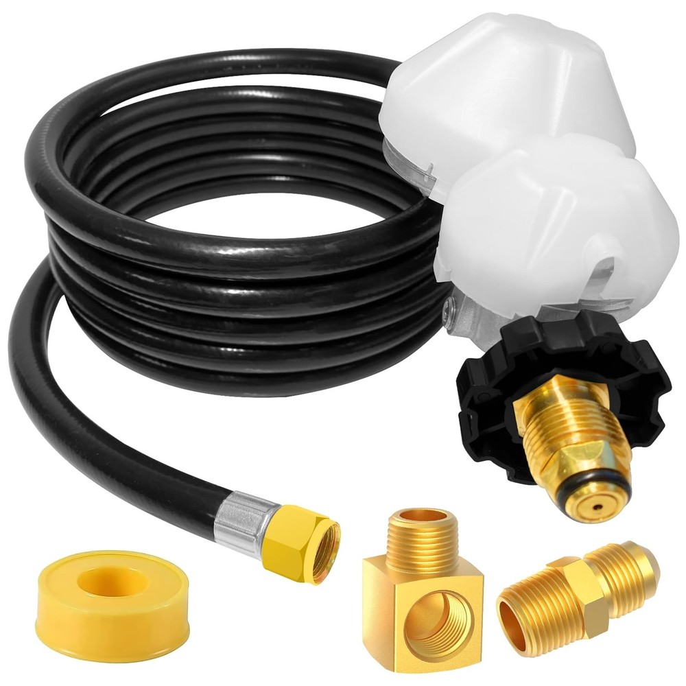 12FT Propane Hose with 2-Stage Regulator, POL Fitting, 3/8in Connections for RVs