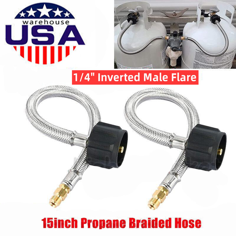 1/4″ Inverted Male Flare Propane Tank 2Pcs 15″ RV Propane Hose Pigtail Connector