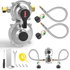 RV Propane Regulator 2 Tank Hoses, 2-Stage Auto Changeover LP Gas Regulator