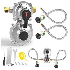 RV Propane Regulator 2 Tank Hoses, 2-Stage Auto Changeover LP Gas Regulator