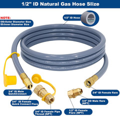 12 Feet 1/2 Inch ID Natural Gas Hose with Quick Disconnect for Weber, Charbroi,