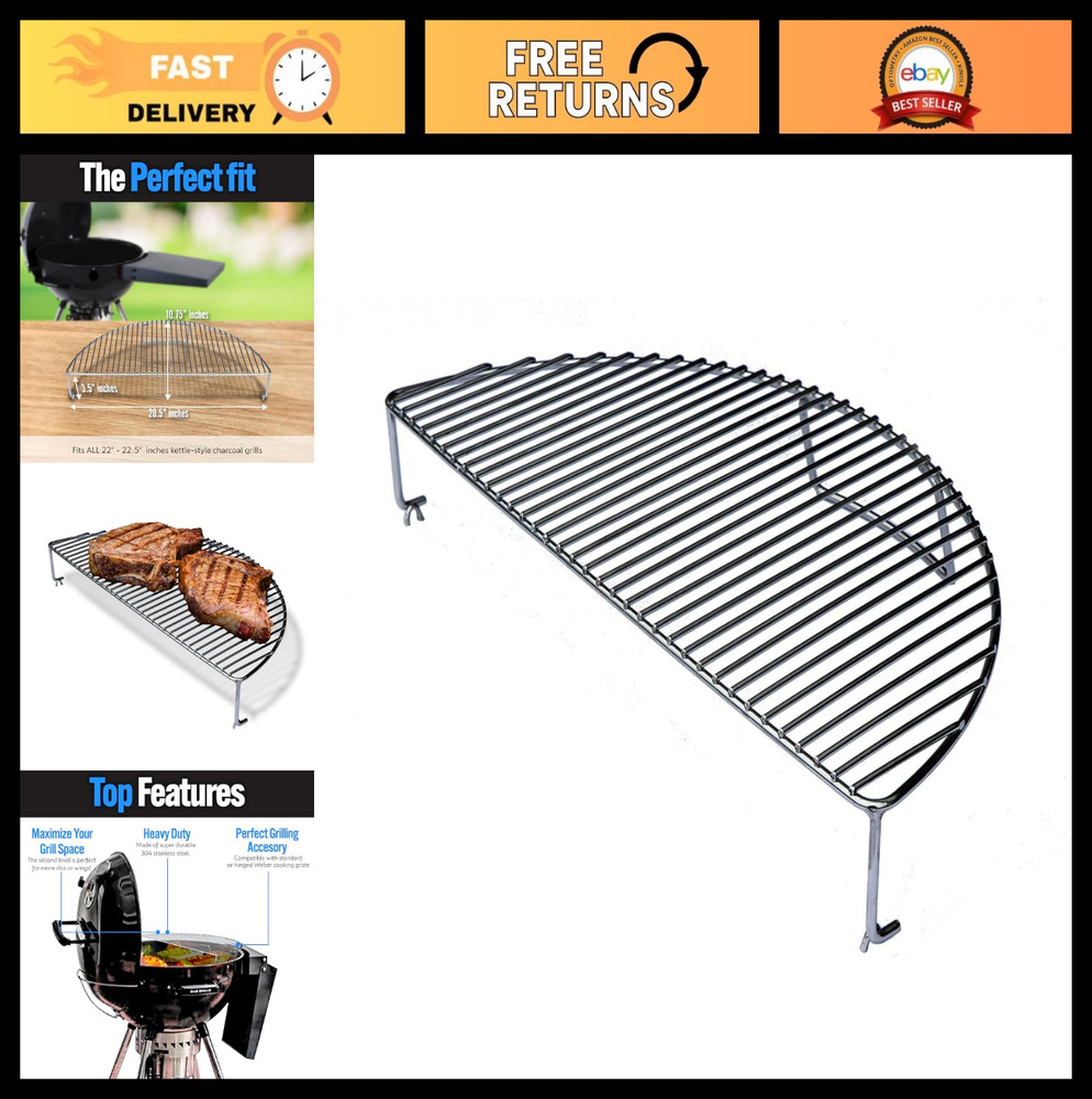Heavy Duty Stainless Steel Elevated Cooking Grate for Weber Grills – More Space