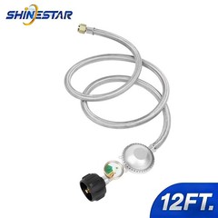 SHINESTAR 12ft Stainless Steel Propane Regulator Hose w/Gauge for Heater & Grill