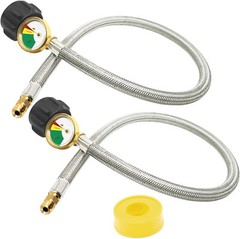 2 Pack 15” Inverted Stainless RV Propane Hose w/Gauge QCC1/ Type 1 Connection