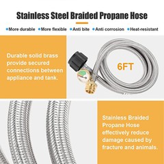 6FT Stainless Braided Propane Adapter Hose + Gauge 1lb to 20lb Propane Converter