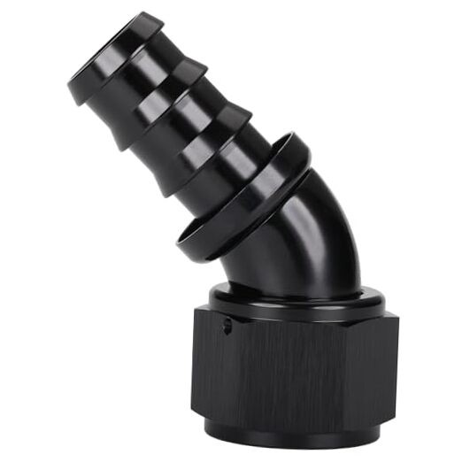 45 Degree Push Lock Full Flow Hose Fitting End Elbow 12AN Black – 45 Degree