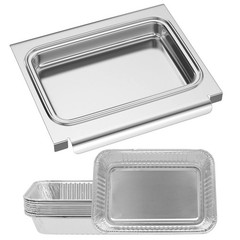 EasiBBQ 67047 Catch Pan Holder with Aluminum Drip Pans 9-7/8″ x 9″, slivery