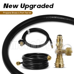 Propane Brass Tee Adapter Kit, 4-Port Propane Brass Tee with 5FT & 12FT Hose