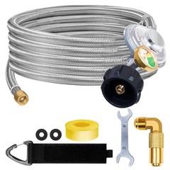12FT Stainless Braided Propane Regulator Hose with Gauge & QCC1 Adapter for 20lb