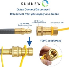 Natural Gas Hose 12ft Brass Quick Disconnect for Grills Ovens Patio Heater