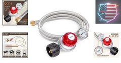0-30 PSI Adjustable High Pressure Propane Regulator with Gauge, 5-Foot Stainl…