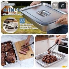 Grilling Prep and Serve Trays,Stainless Steel Extra Large, Silver