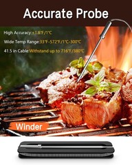 BFOUR Meat Thermometer Wireless Bluetooth, LCD 2 x Probes, 2 Probes Black