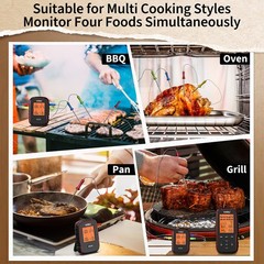 YIOU Wireless Meat Thermometer for Cooking, Digital 4 Probe, Red