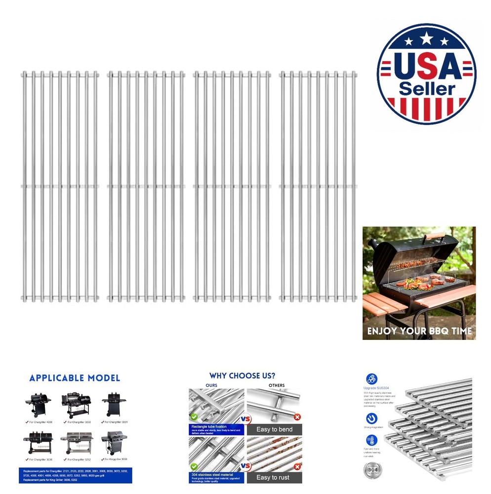 Stainless Steel Grill Grates 4 Pack 19 3/4 x 27 Inch Replacement for Gas Grill