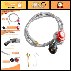 Adjustable 4FT Propane Regulator Hose 0-5 PSI for Turkey Fryer, Fire Pit, Outdoo