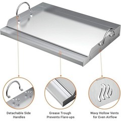 Stainless Steel Griddle Gas Grill Even Heat Detachable Handles Cooking Accessory