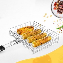 Foldable BBQ Fish Grill Basket with Storage Bag for Camping and Picnics