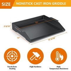 Universal Cast Iron Griddle 17″ X 13″,Stove Top Griddle for Gas Grills,Fire P…