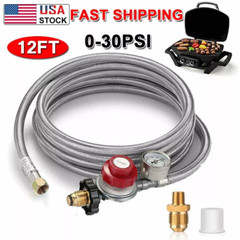 12FT High Pressure 30 PSI Adjustable LP Propane Gas Regulator Stainless Steel US