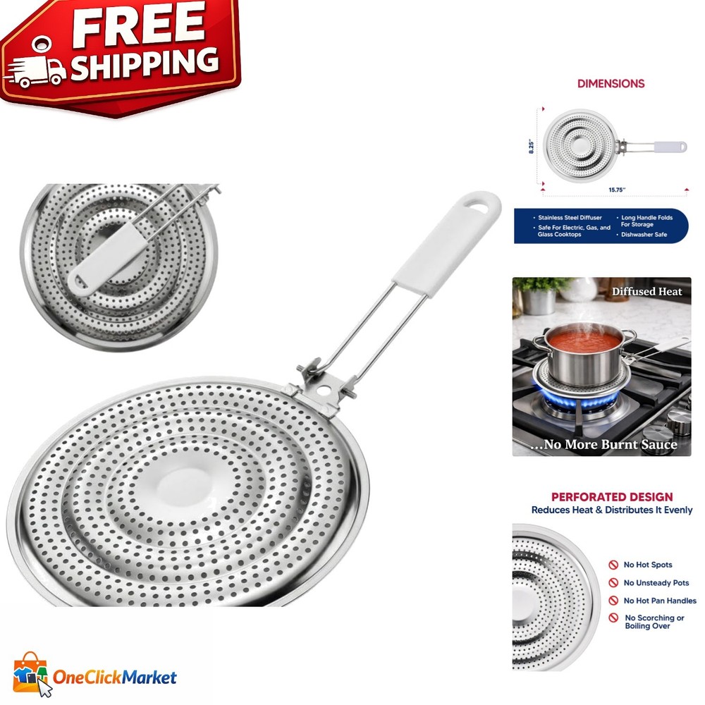 Removable Handle Stainless Steel Heat Diffuser – Ideal for Simmering & Cooking