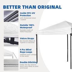10×10 Canopy Top,Sliver-Coated Pop Up Canopy Tent Top Cover Roof with Ropes a…
